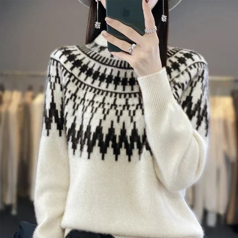 Mock Neck Fair Isle Knit Sweater