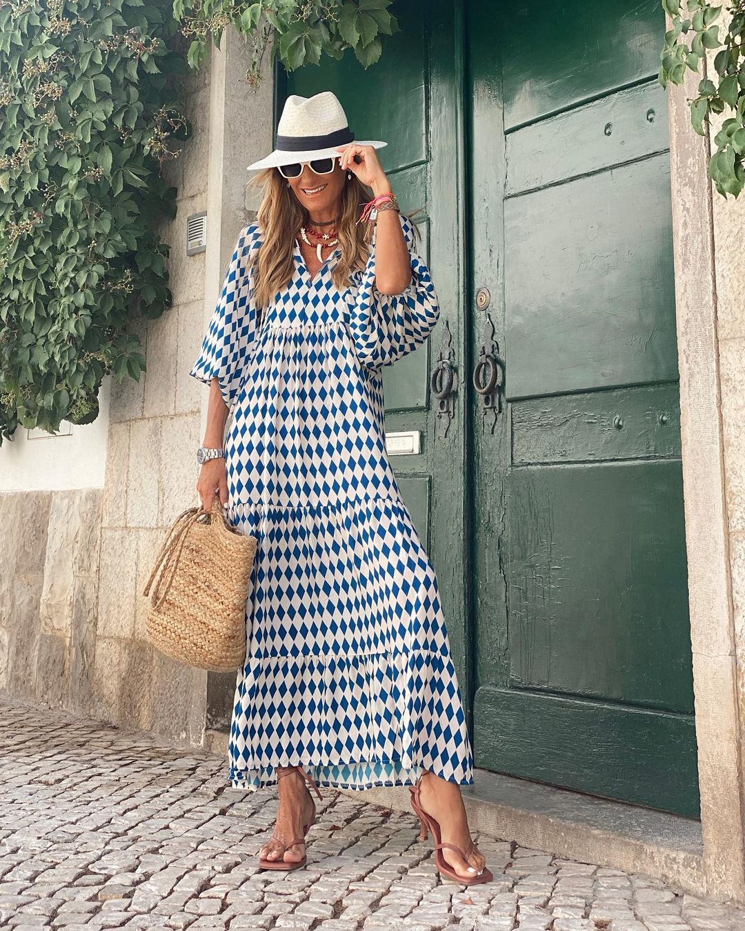 V-Neck Tie Neck Balloon Sleeve Tiered Maxi Dress - View 10
