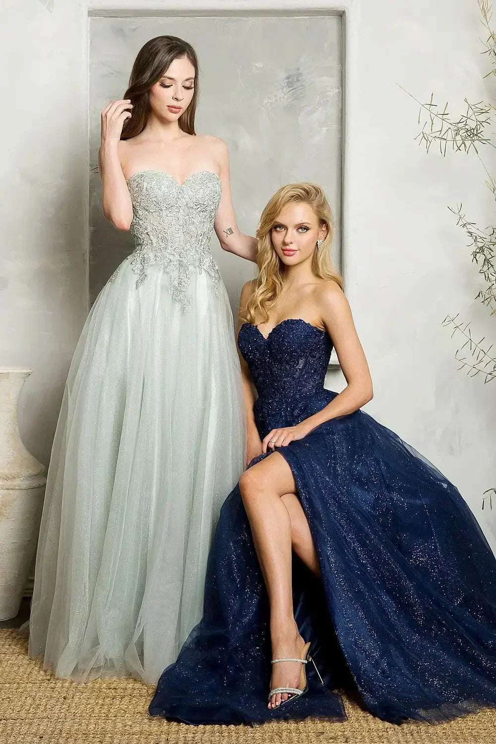 Lace Strapless Sweetheart High Split Tulle A-Line Gown - View 4