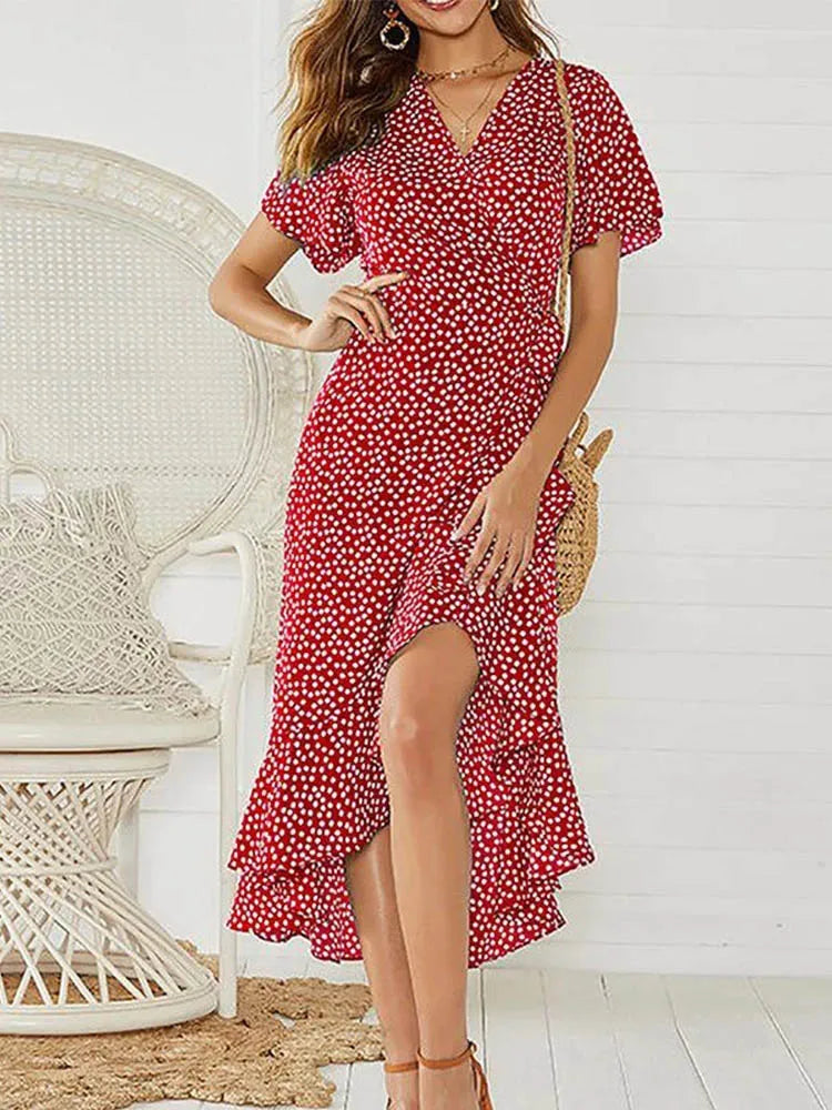 Floral Print Chiffon A-Line Short Sleeve Maxi Dress - View 2