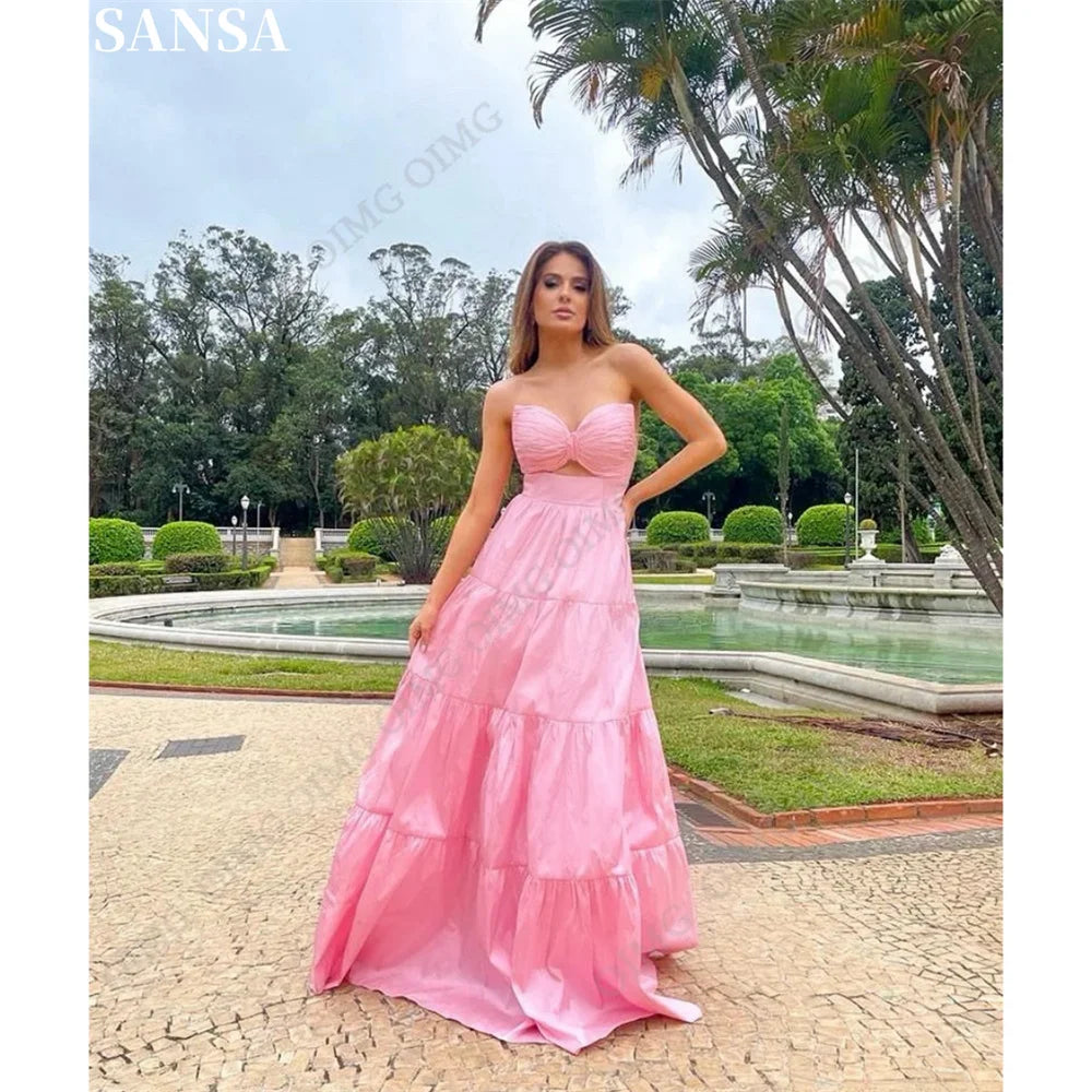 Taffeta Pink Backless A-line Party Dress
