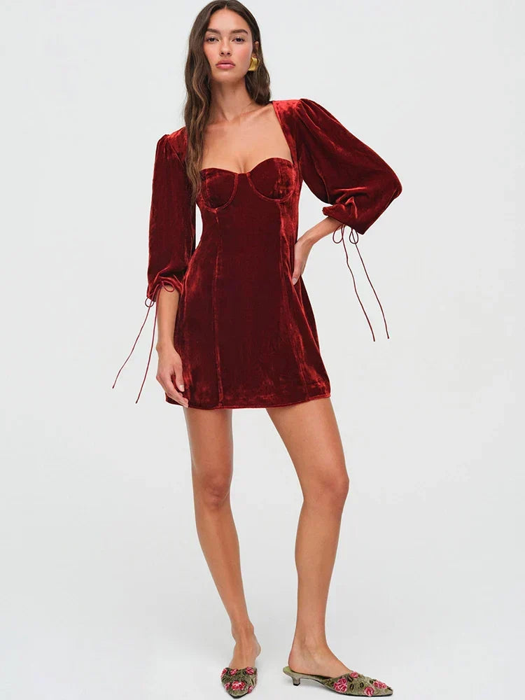 Backless Lace Up Long Sleeve Dress - View 3