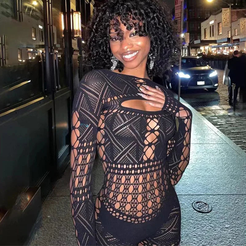 Deep V Lace Tight Hollow Party Mini Dress - View 4