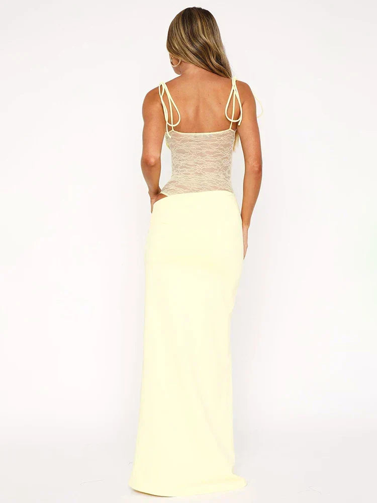 Lace Splice Strap Laceup Maxi Dress - View 3