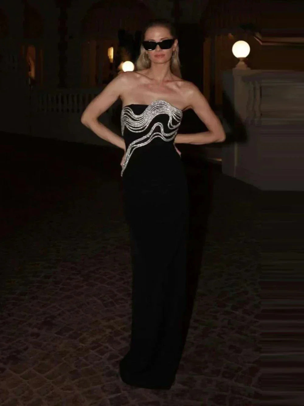 Strapless Diamond Bandage Maxi Dress