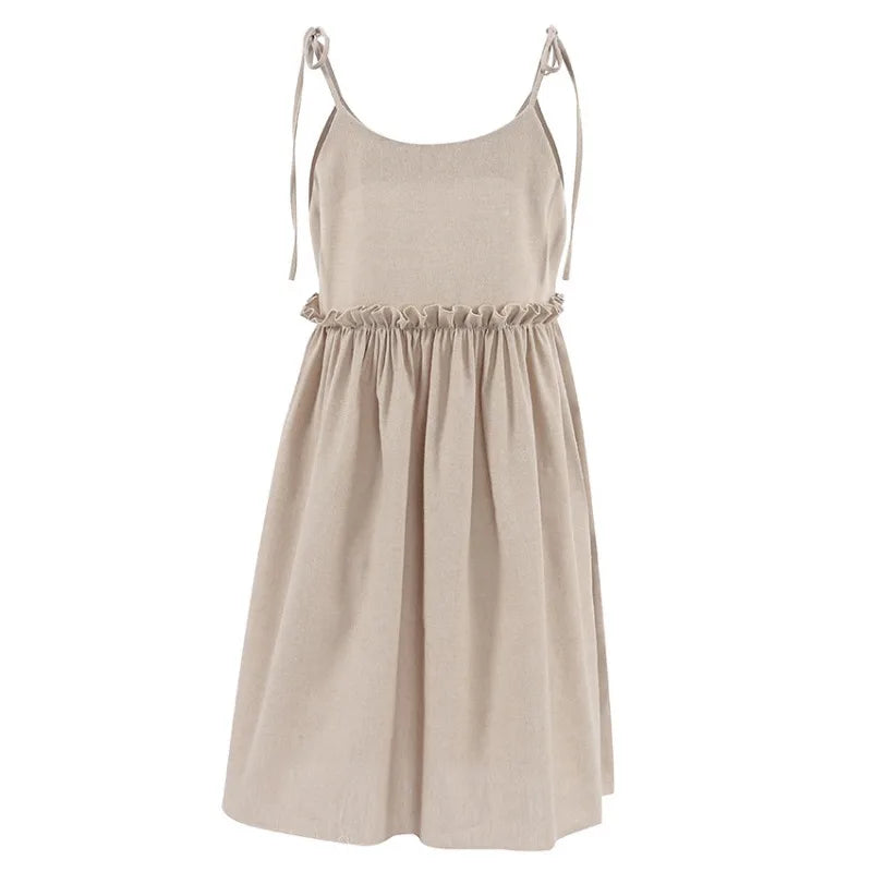 Tie Strap Scoop Neck Gathered Empire Waist Flared Babydoll Mini Dress - View 4
