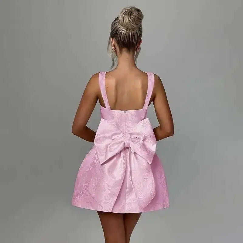 Bow Backless Jacquard A Line Mini Dress - View 25