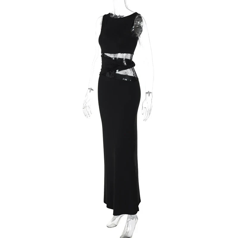 Sheer Lace O Neck Bodycon Long Tank Dress - View 13