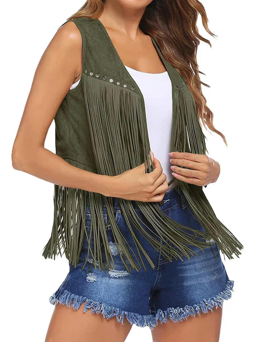 Fringe Suede Look Open Front Vest 8