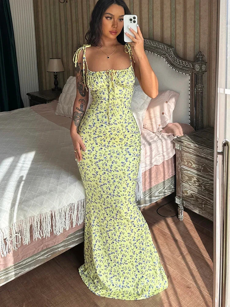 Sleeveless Lace Up Backless Floral Dress - View 7