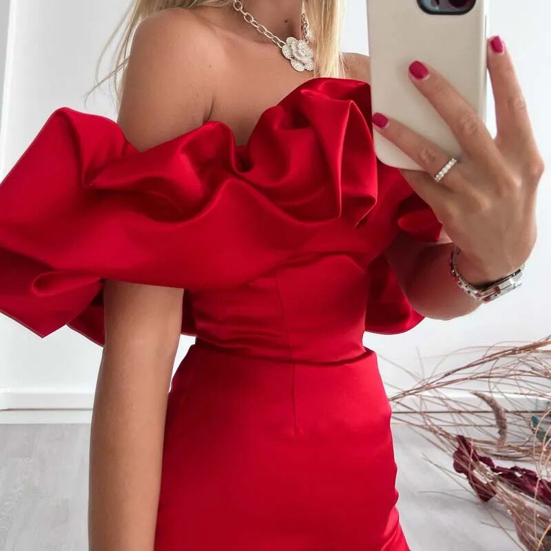 Off Shoulder Ruffle Band Bodycon Side Slit Cocktail Mini Dress - View 2