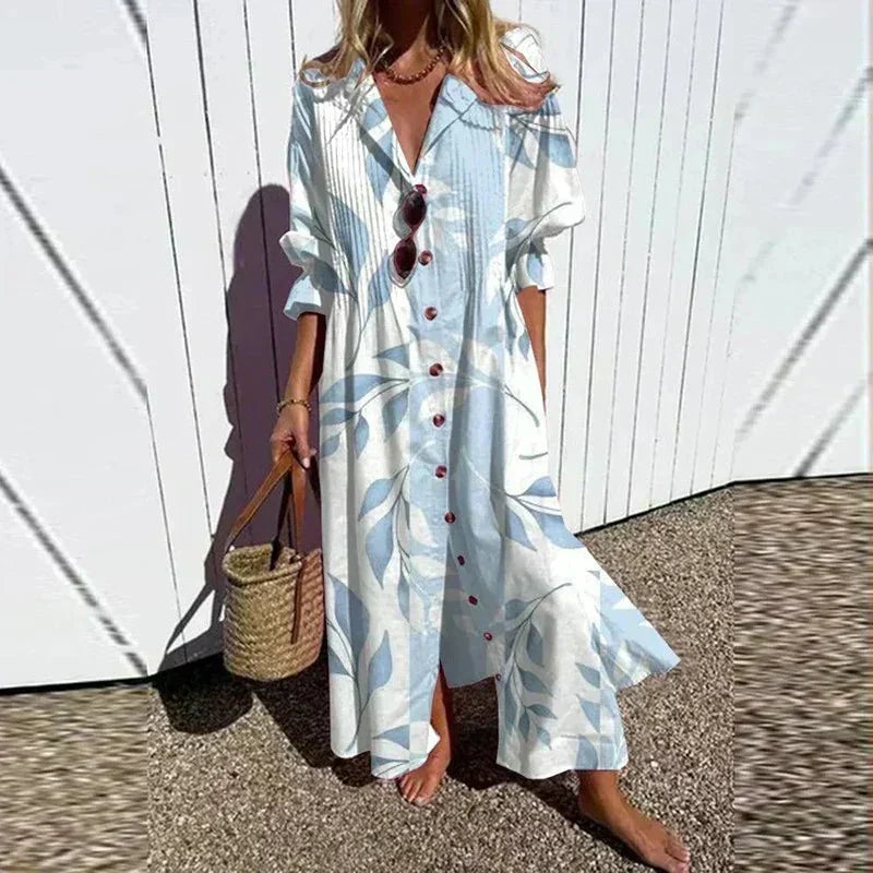 Watercolor Floral Notch Neck Puff Sleeve Maxi Dress 5