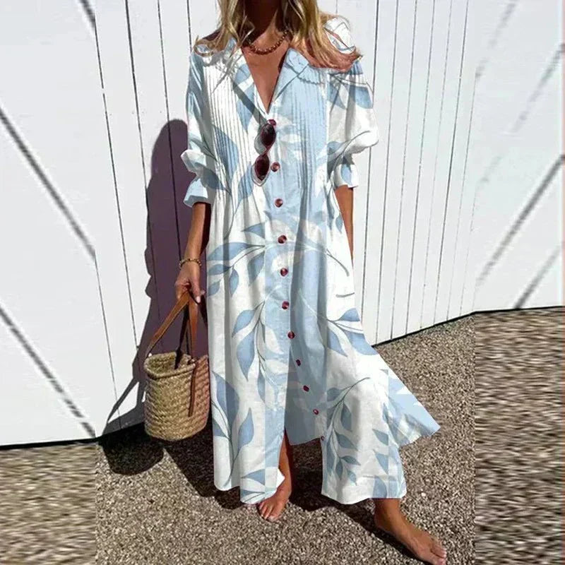 Floral Print V-Neck Button Front Maxi Kaftan Dress 5