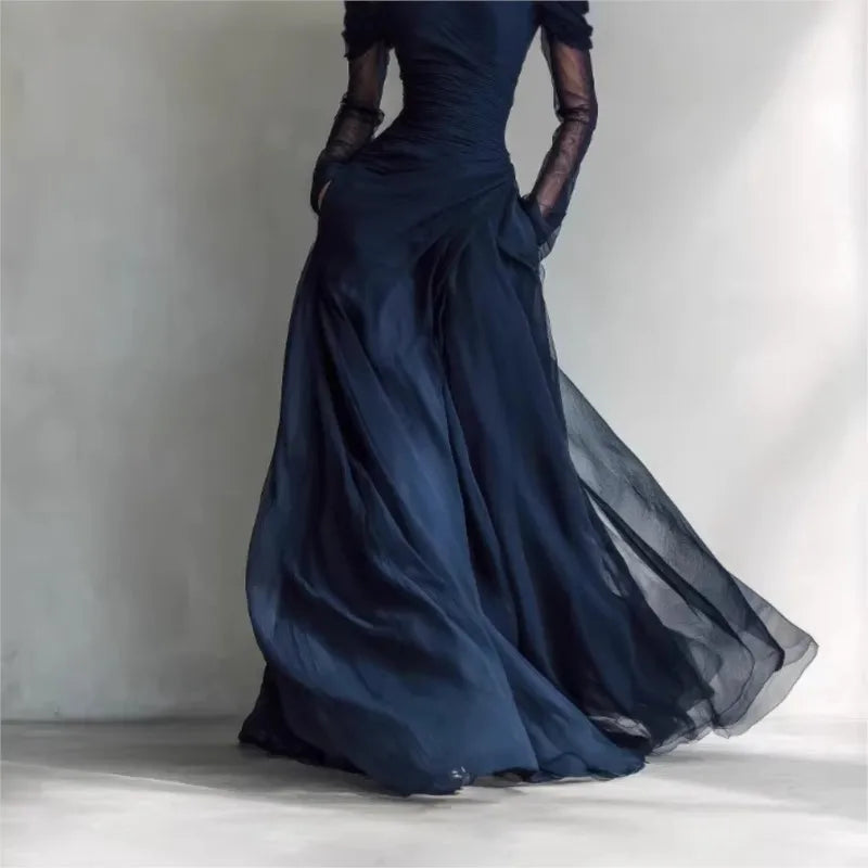 Off Shoulder Sweetheart Ruched Sheer Sleeve Maxi Gown 5