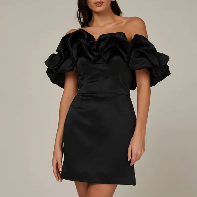 Off Shoulder Sculptural Ruffle Low Back Bodycon Cocktail Mini Dress - View 5