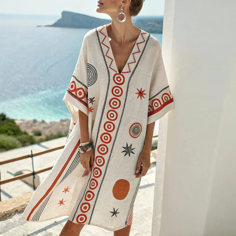Tribal Print V-Neck Kaftan Beach Cover Up