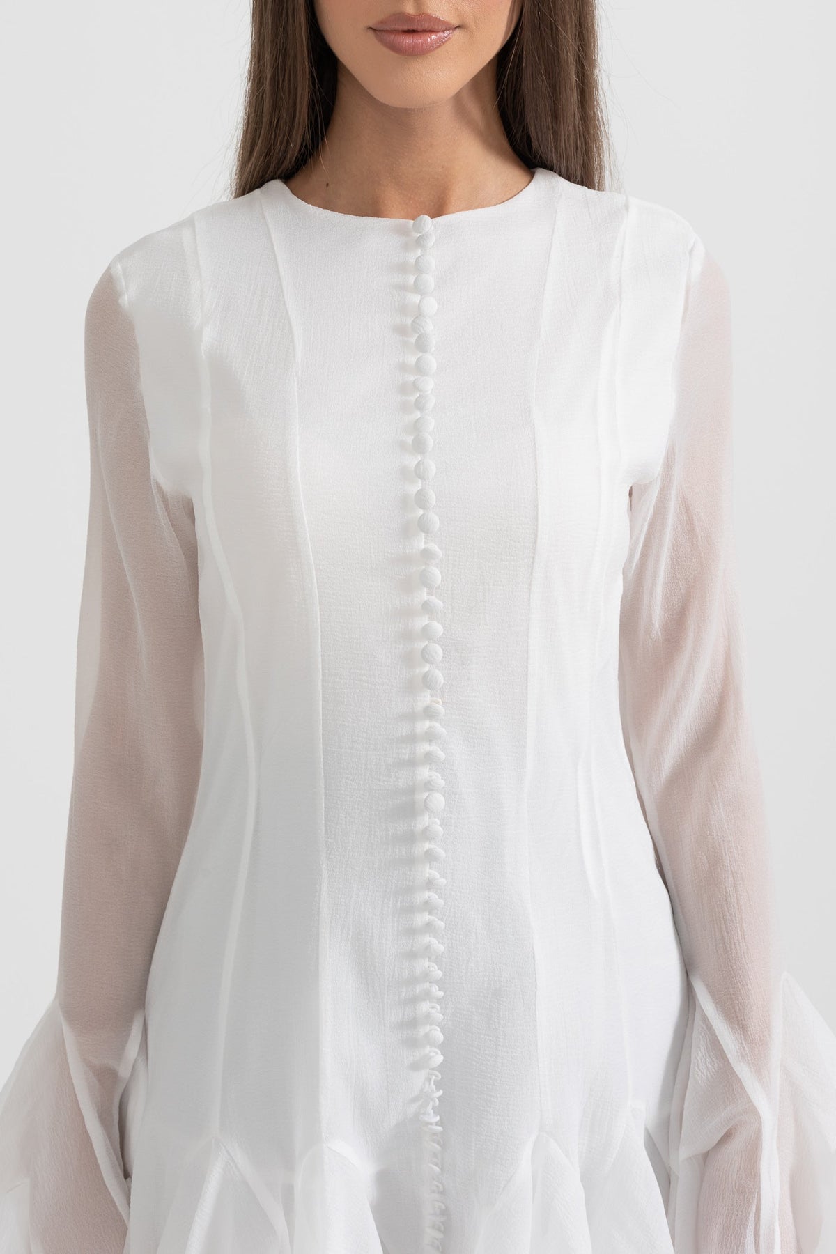 Long Sleeve Button Front Ruffle Cuff Tiered Flounce Mini Dress - View 7