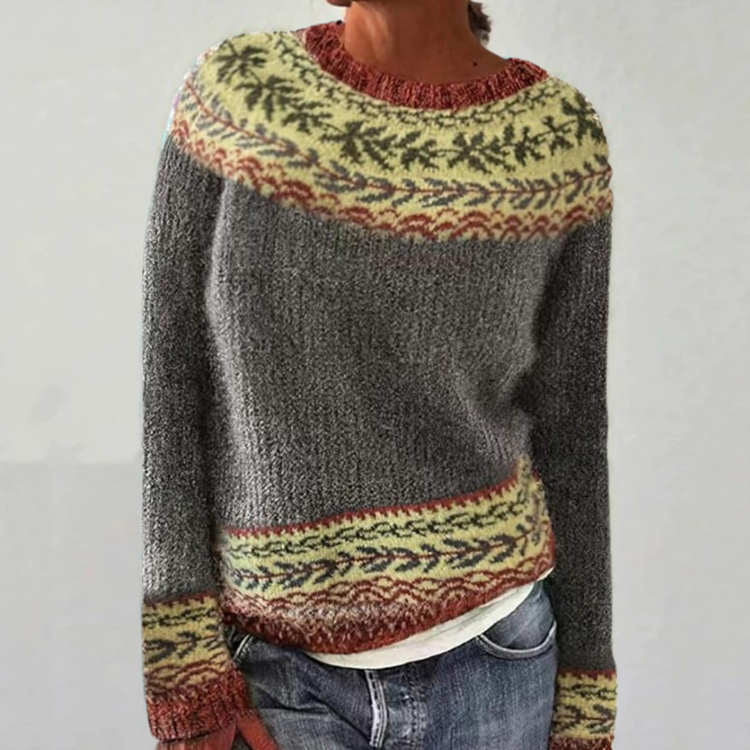 Fair Isle Crew Neck Long Sleeve Knit Sweater