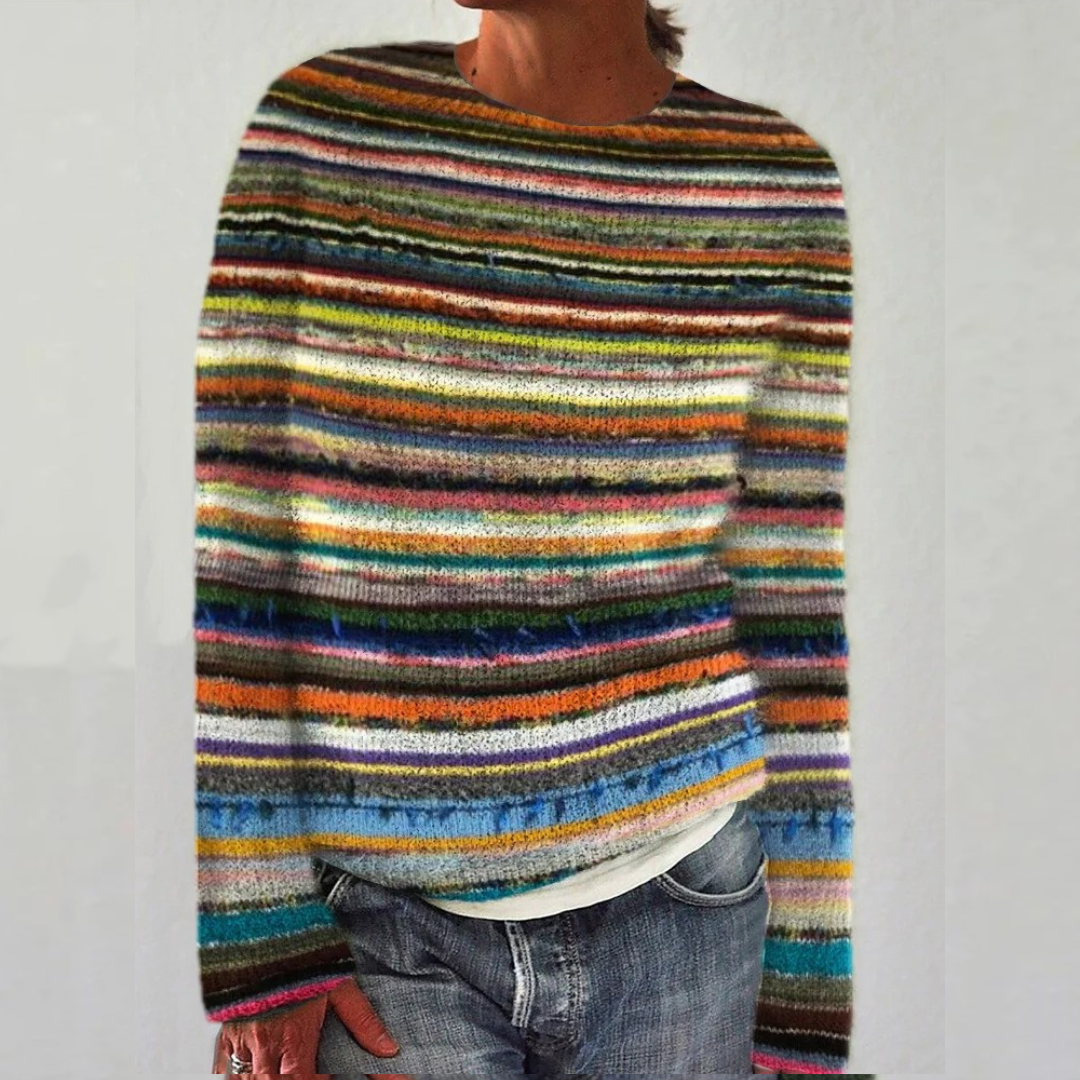 Striped Crew Neck Long Sleeve Knit Sweater