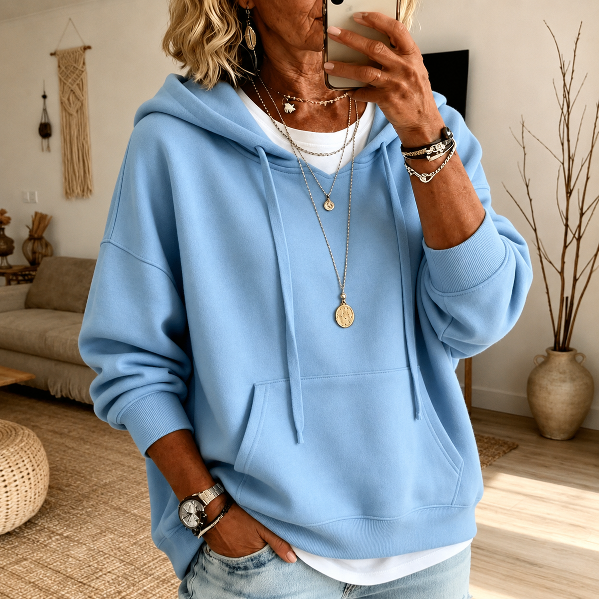 Drawstring Hood Kangaroo Pocket Pullover Hoodie