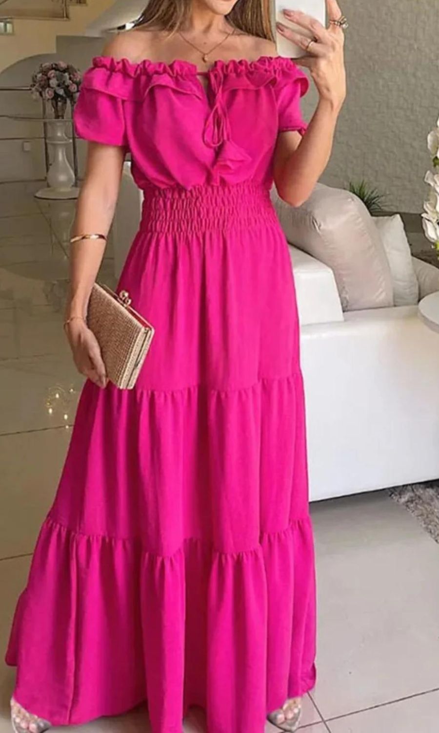 Ribbed V-Neck Short Sleeve Summer Midi Dress - View 3