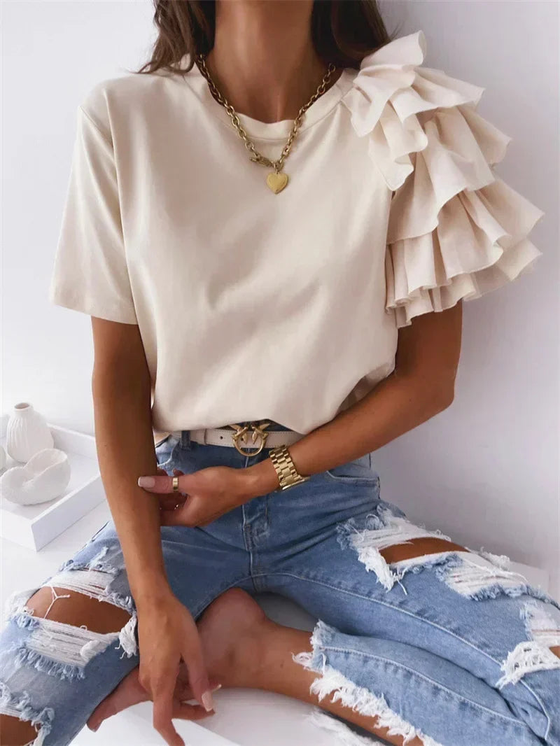 Round Neck Ruffle Sleeve Top 5