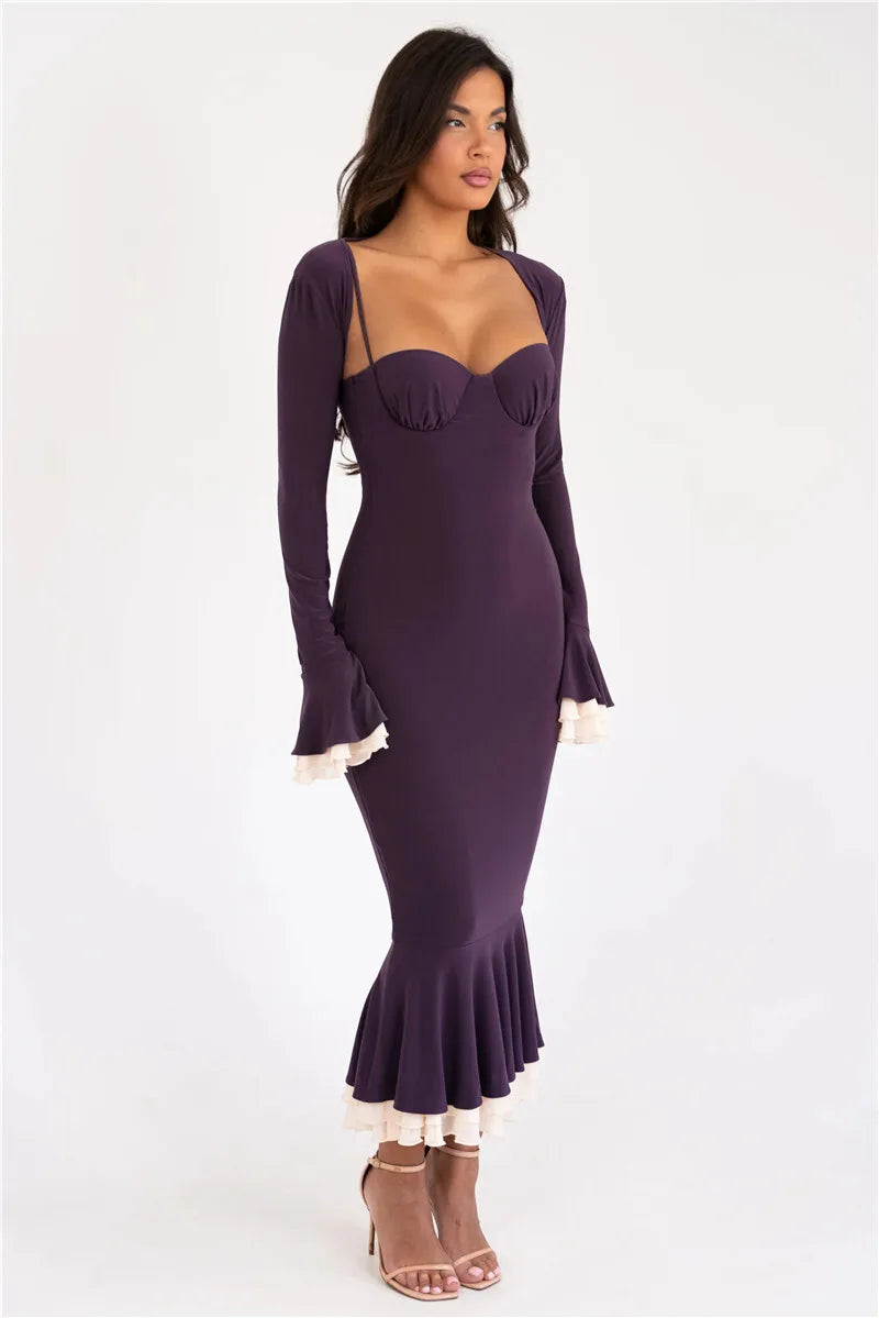 Sweetheart Spaghetti Strap Ruffle Trim Mermaid Midi Two-Piece Set - View 16