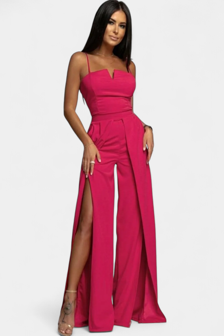 Spaghetti Strap Notch Neck Top and High Split Wide Leg Pants Two Piece Set 2
