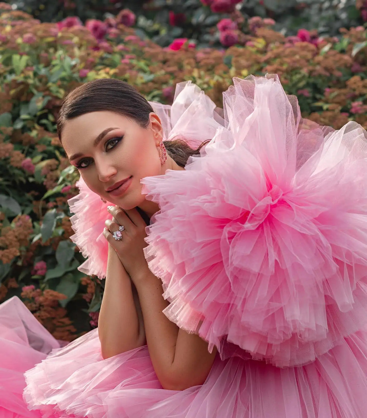Pink Tulle Ruffled A-Line Party Dress - View 5