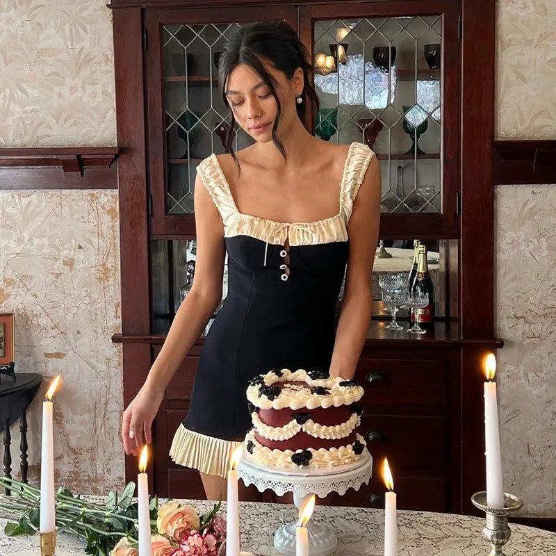 Button Lace Tank Backless Mini Dress - View 2
