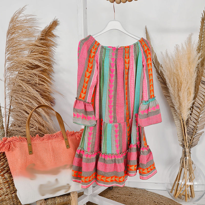 Off Shoulder Smocked Bell Sleeve Tiered Ruffle Mini Dress - View 4