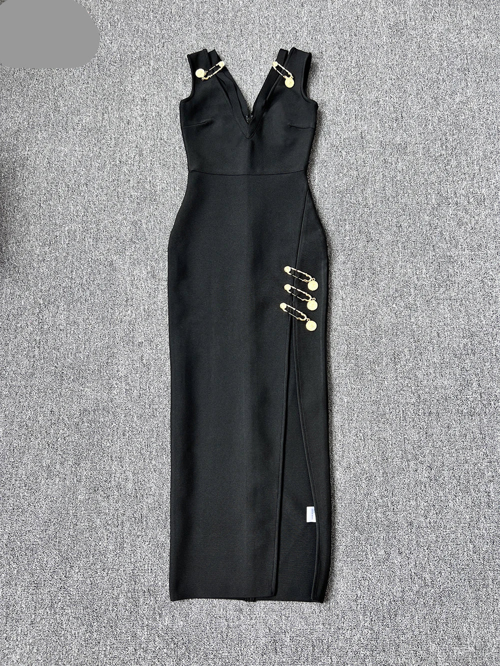 Medallion Safety Pin Sleeveless V-Neck Wrap Bandage Midi Dress - View 2