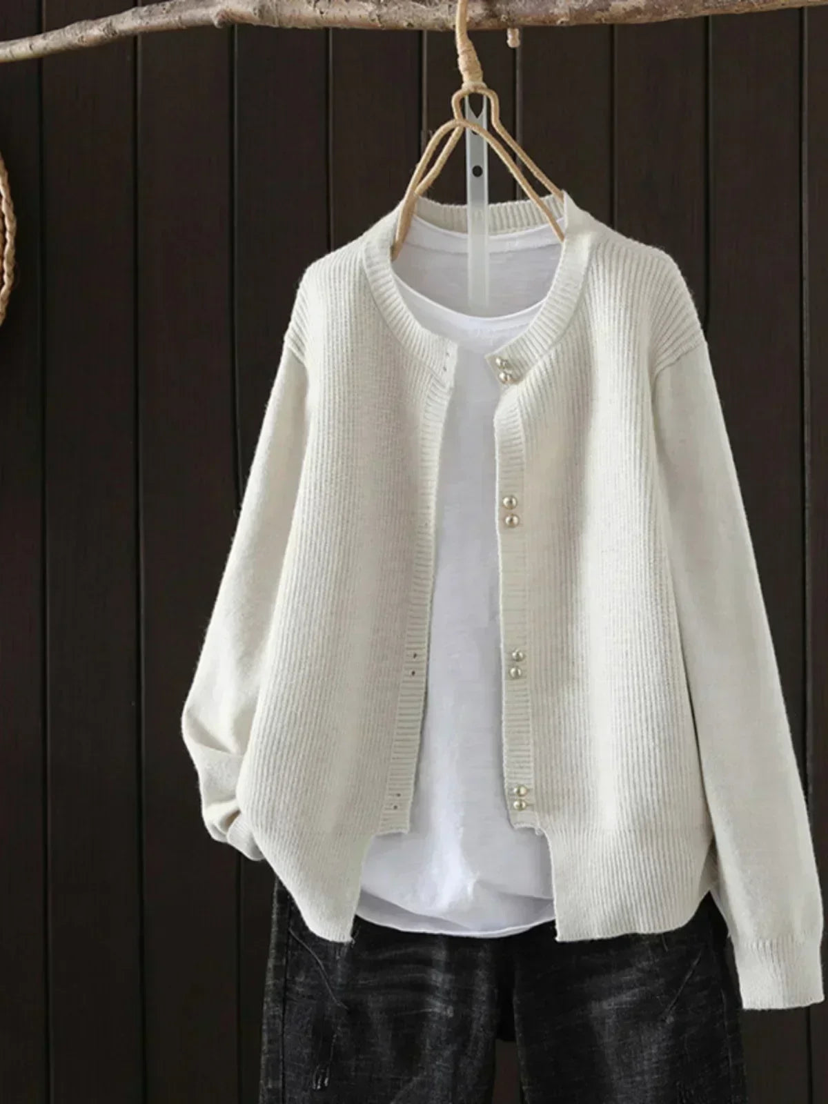 Round Neck Button Front Ribbed Knit Cardigan 5