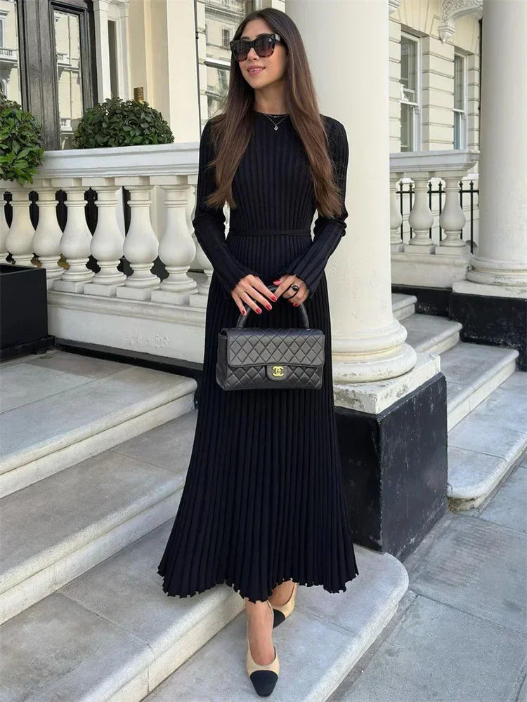 Ribbed Knit Mock Neck Bell Sleeve Bodycon Maxi Dress - View 8