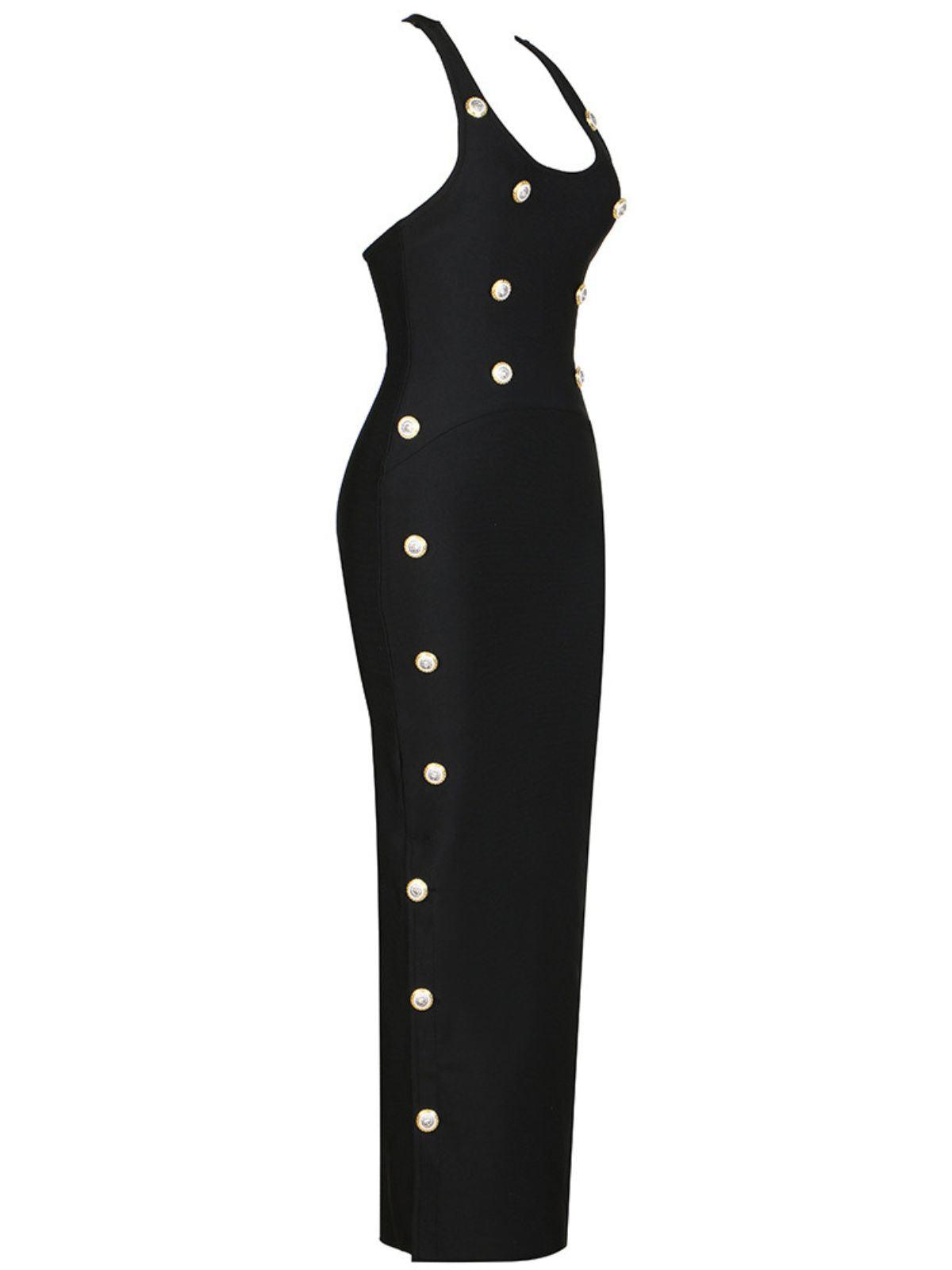 Halter Neck Button Embellished Bandage Maxi Dress - View 7