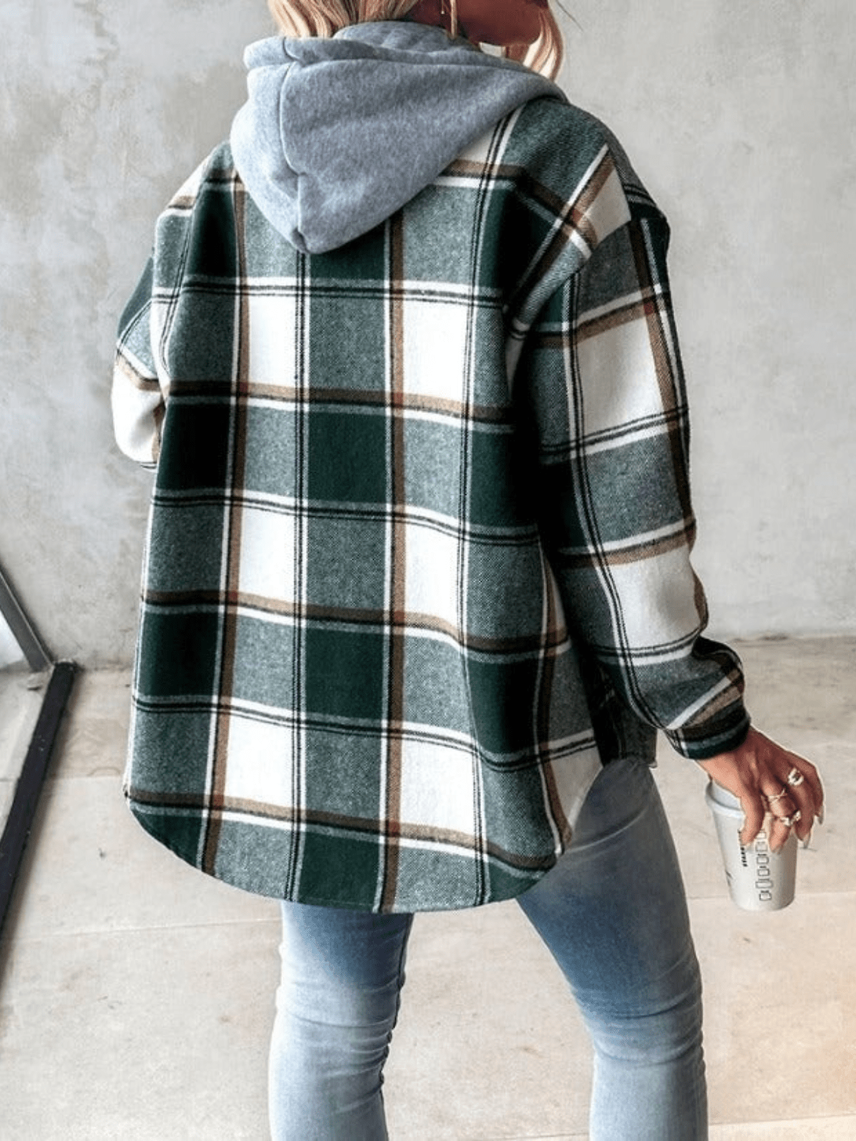 Plaid Hooded Button Front Long Sleeve Shacket 5