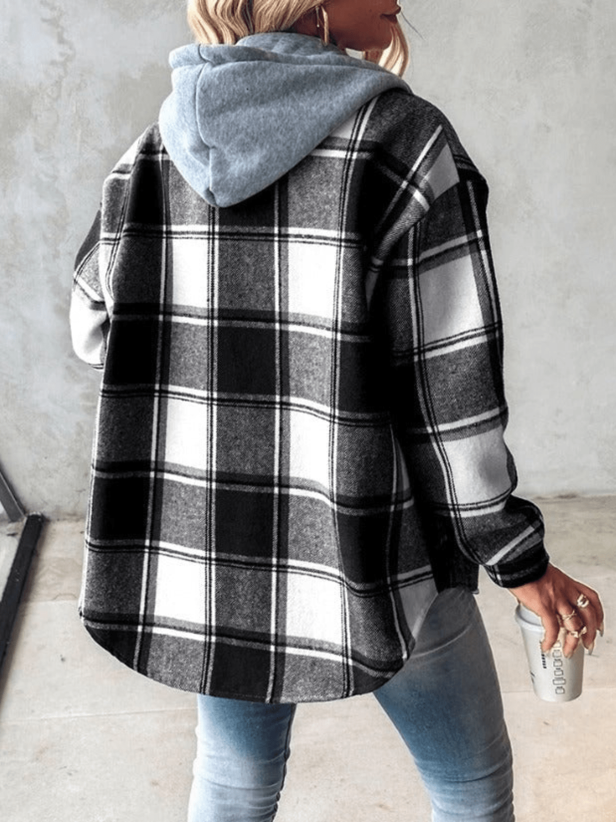 Plaid Hooded Button Front Long Sleeve Shacket 3