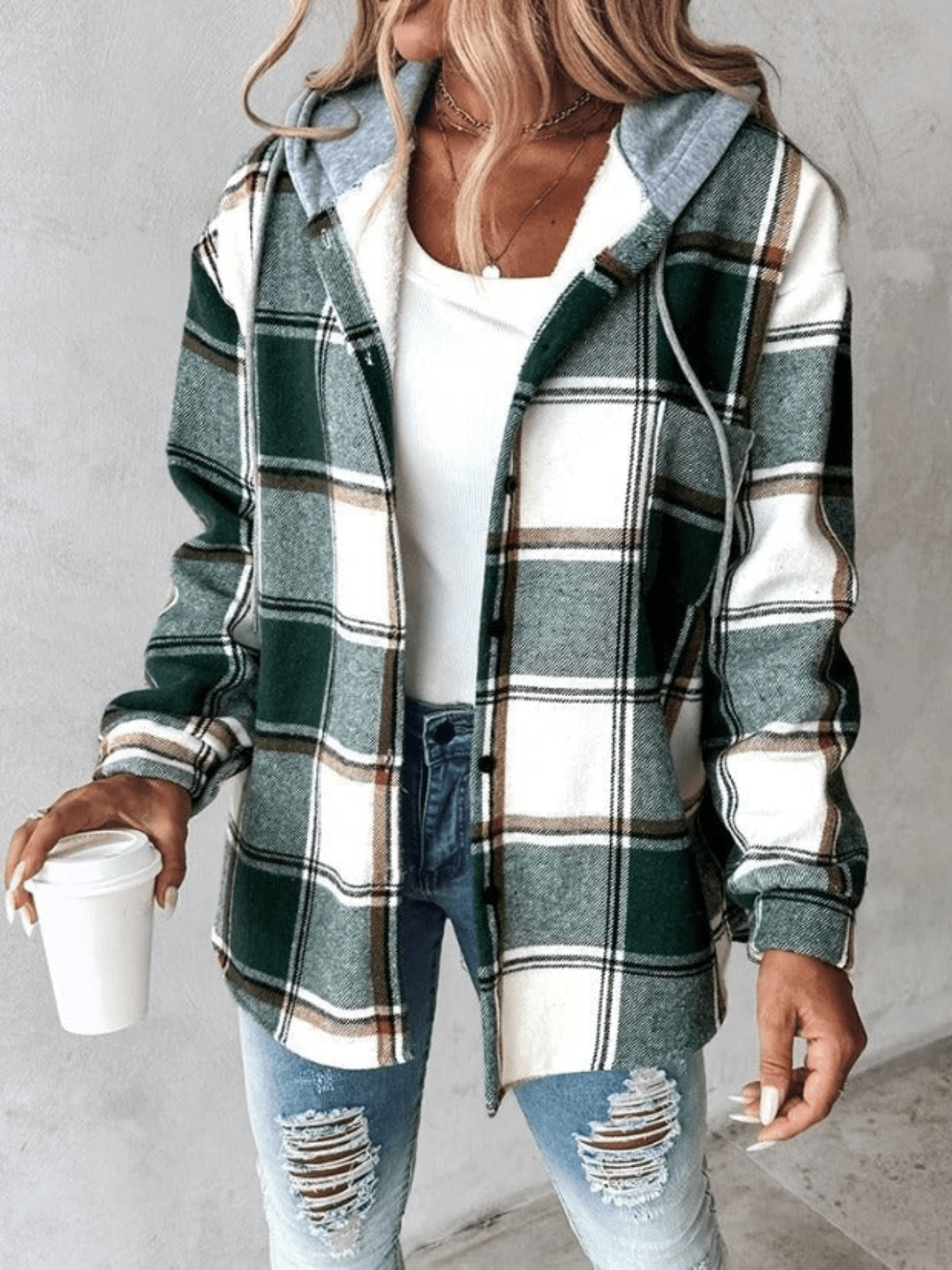 Plaid Hooded Button Front Long Sleeve Shacket 6