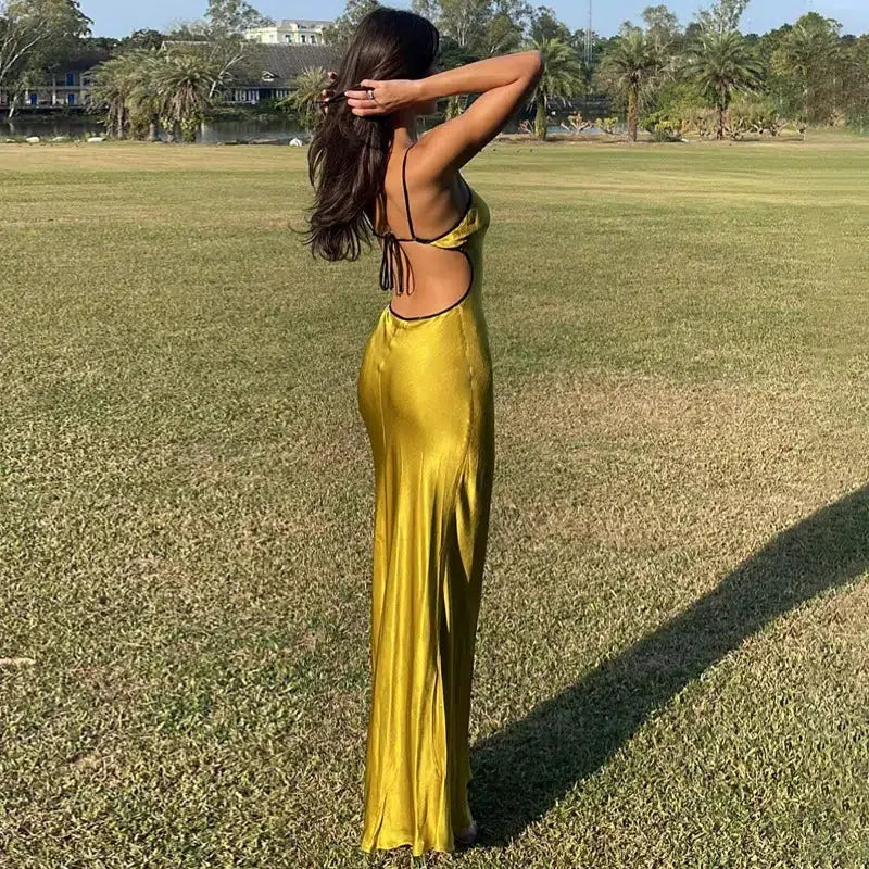 Satin Backless Maxi Dress - View 2