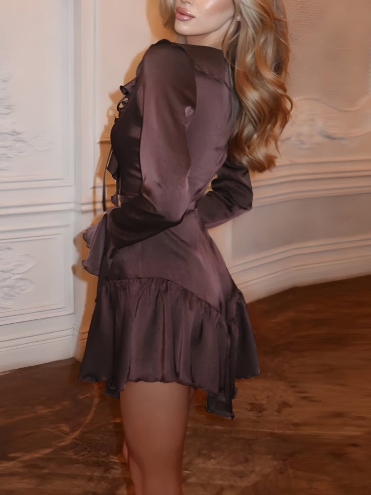Satin Ruffled Mini Dress - View 4