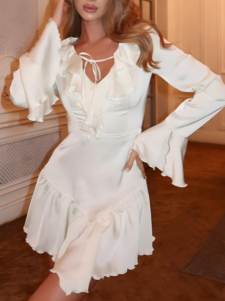 Satin Ruffled Mini Dress