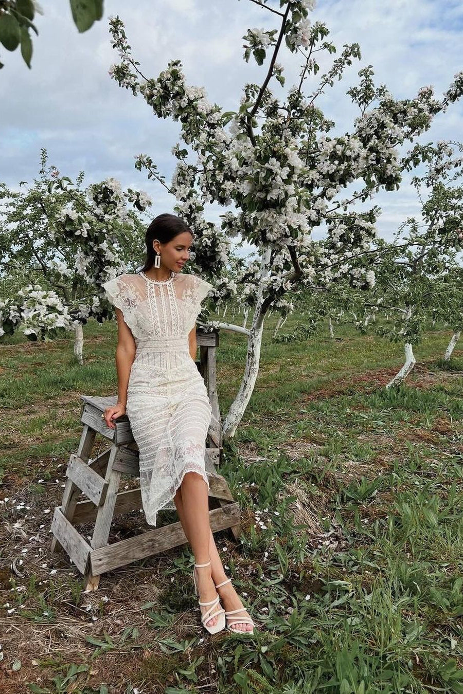 Floral Embroidered Mesh Cap Sleeve Midi Dress - View 8