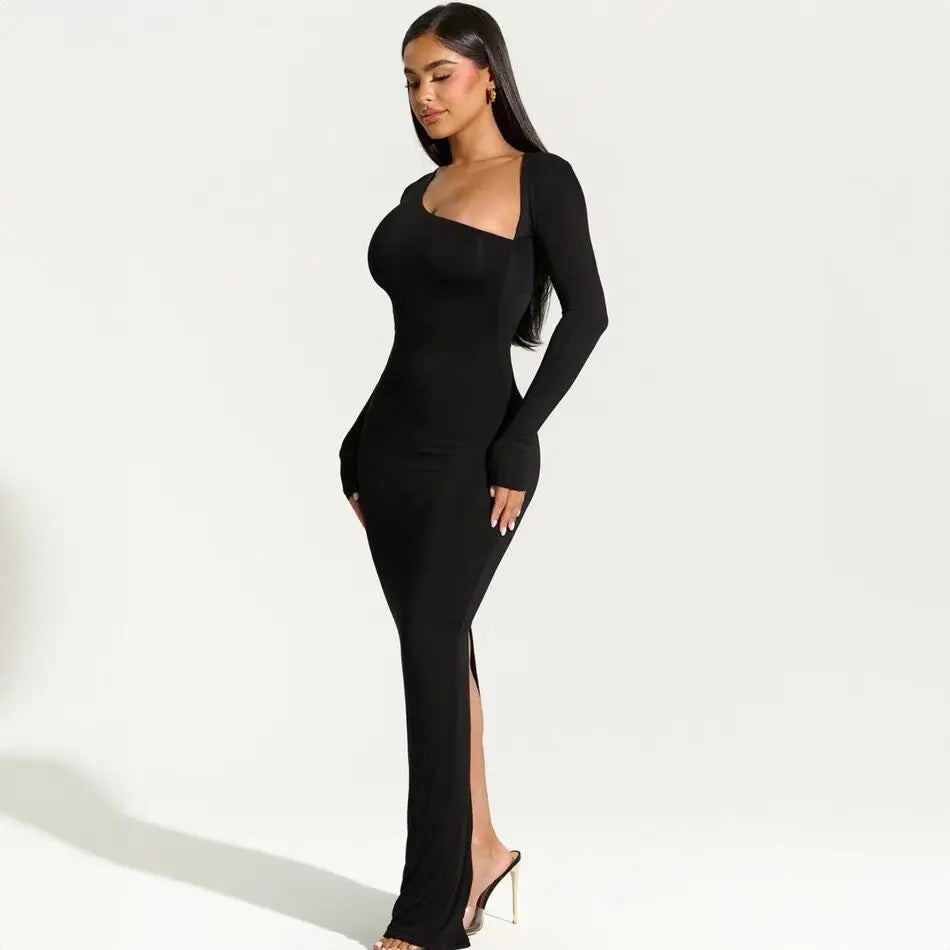 One Shoulder Cut Out Long Sleeve Bodycon Maxi Dress - View 5