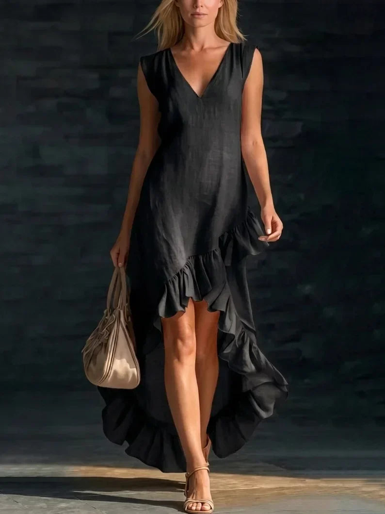 V-Neck Sleeveless Ruffle Hem High Low Maxi Dress 7