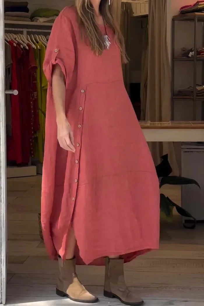 V-Neck Roll Tab Sleeve Pocket Oversized Maxi Dress 2