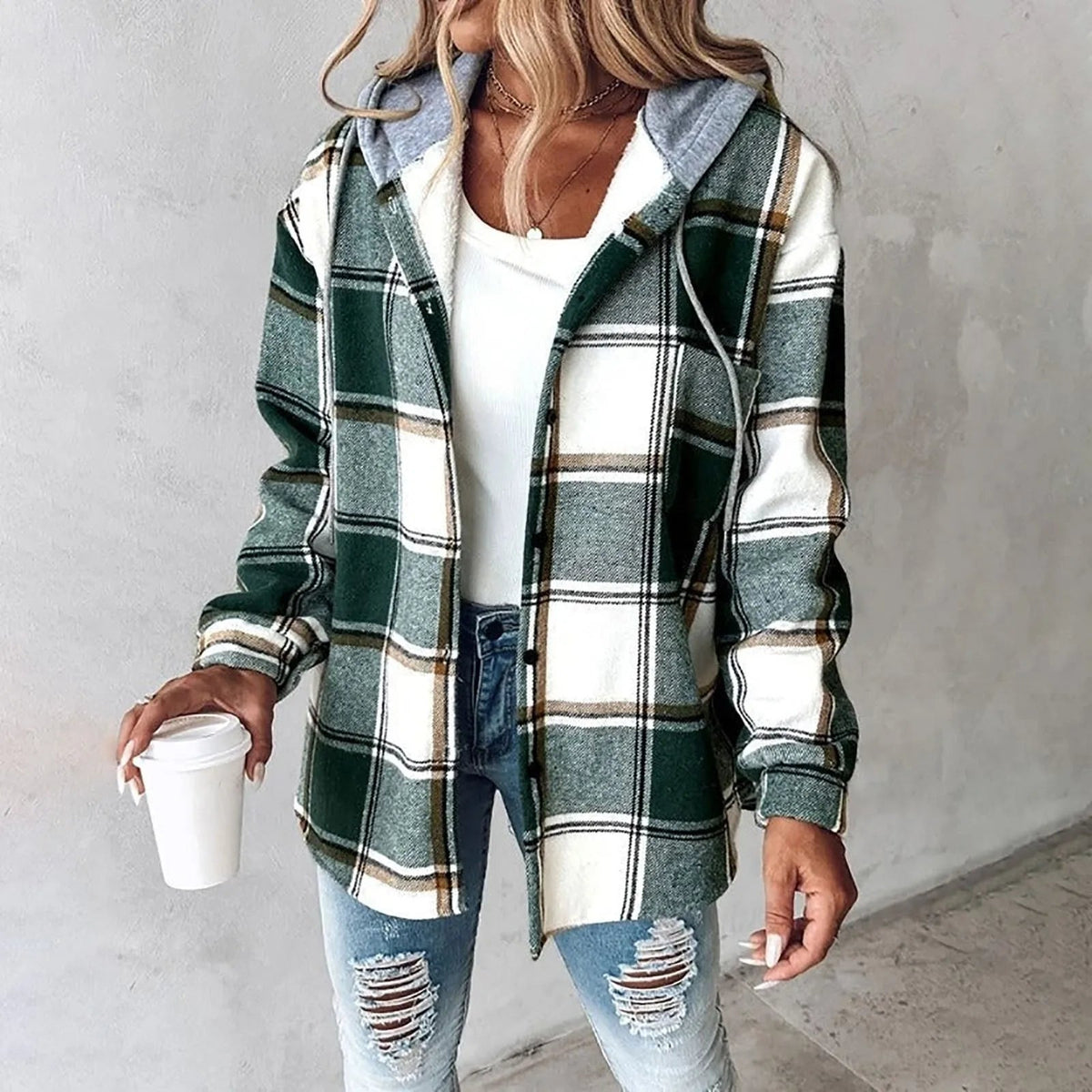 Plaid Hooded Button Front Shacket 3