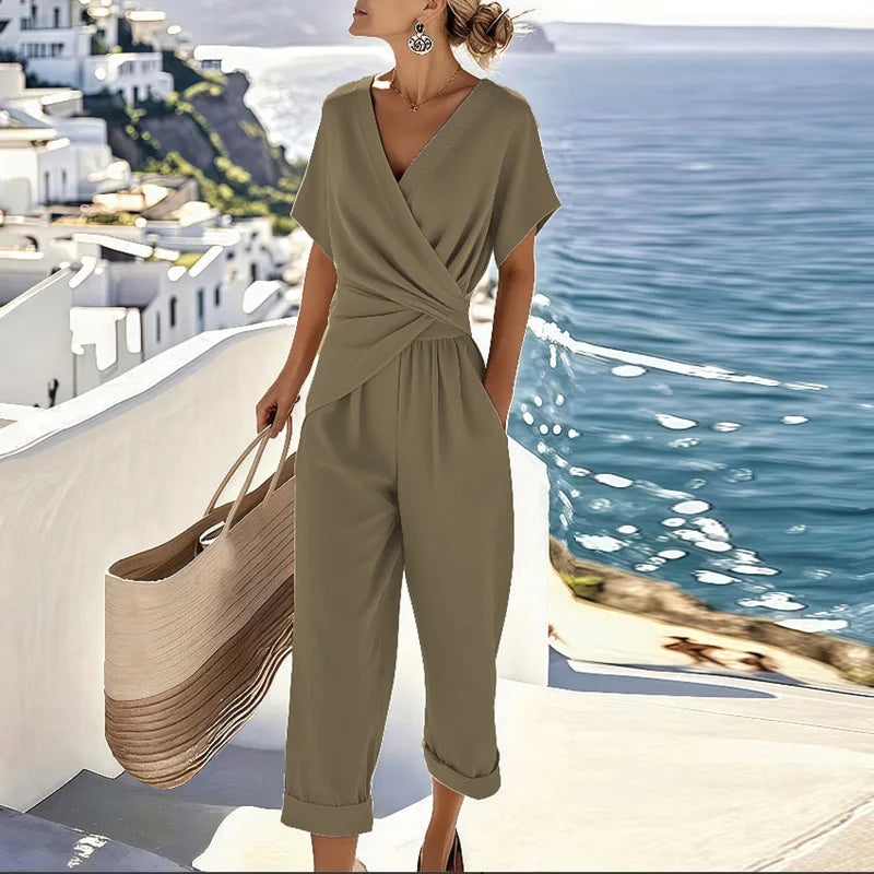 Surplice V-Neck Twist Front Top and Tapered Pants Two Piece Set 3