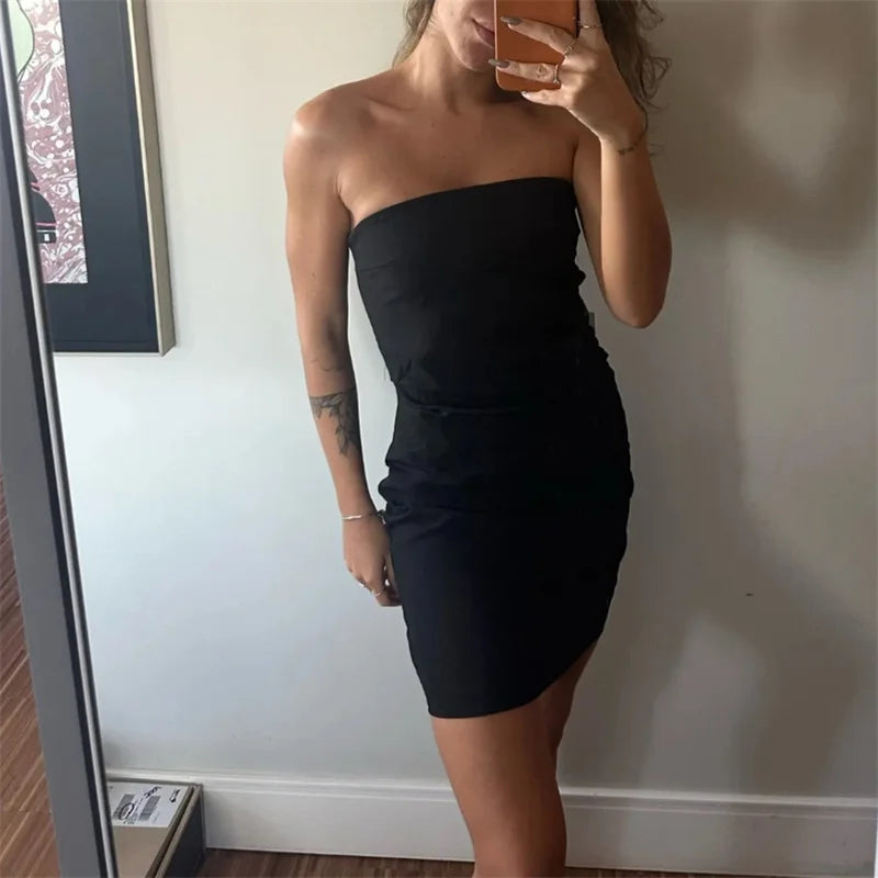 Off Shoulder Bodycon Blue Black White Silk Dress - View 2
