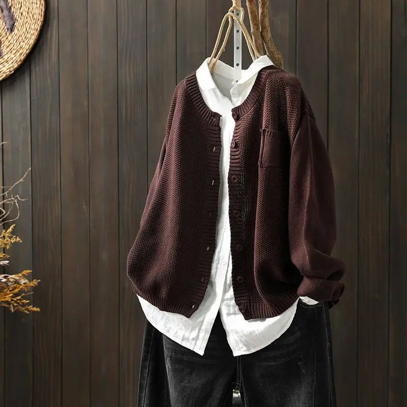 Crew Neck Button Front Chest Pocket Knit Cardigan 8
