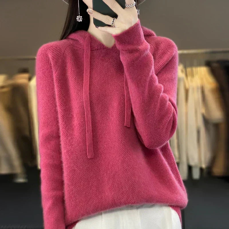Drawstring Hood Long Sleeve Knit Hoodie Sweater 6